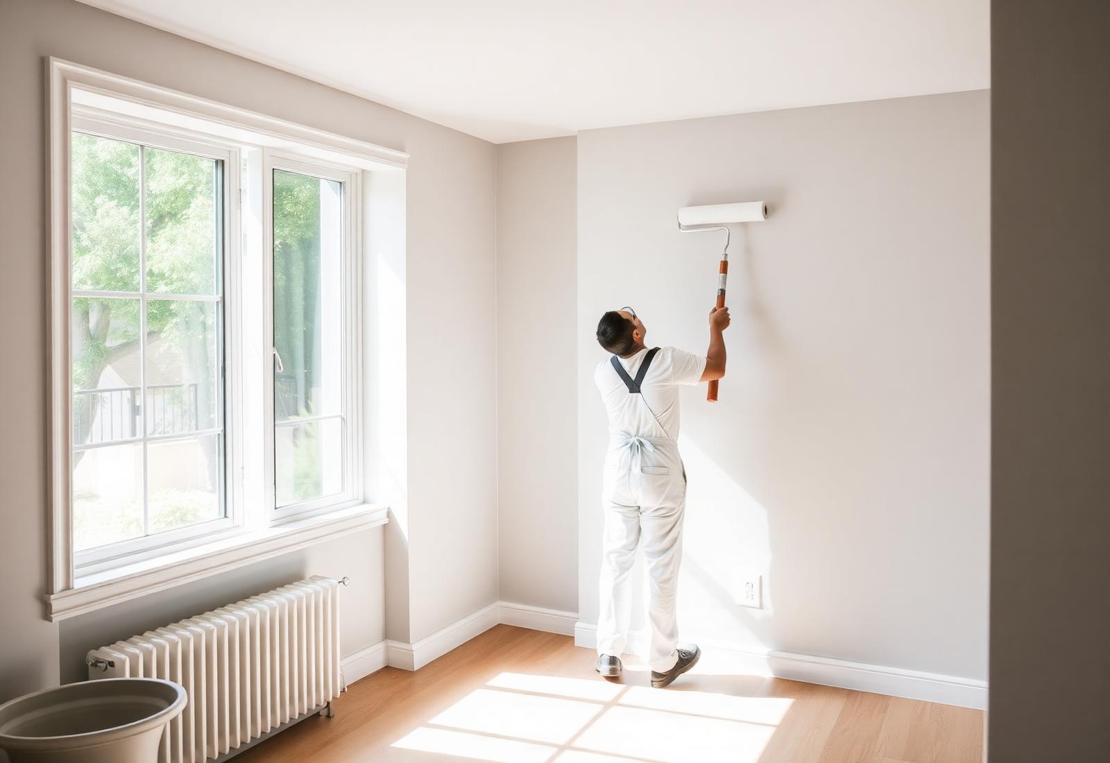 Professional painter rolling fresh paint on an interior wall in Los Angeles